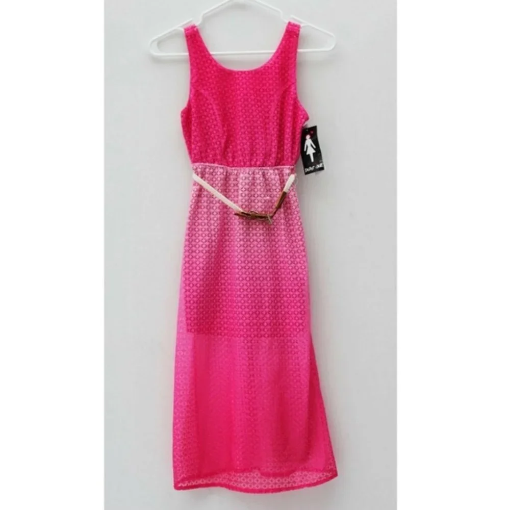 Paper Doll Maxi Girl's Dress with Braided Belt Fuchia Size 7